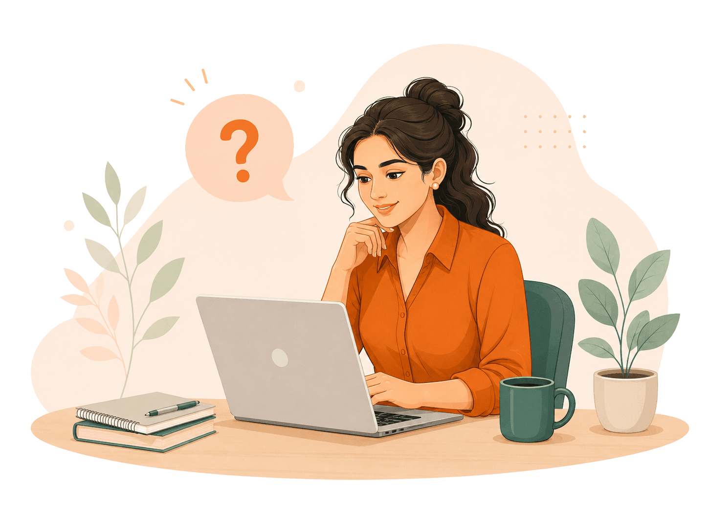 HR specialist considering a question at her laptop.