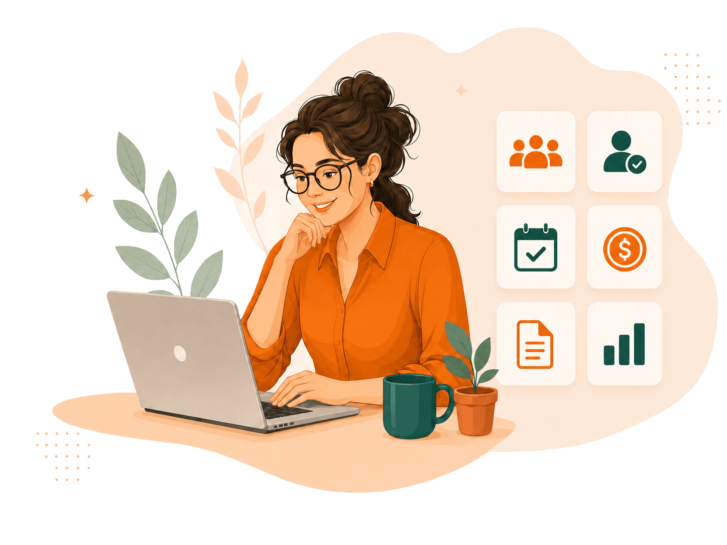 HR specialist working in SalsaHR with employee, document, and reporting panels.