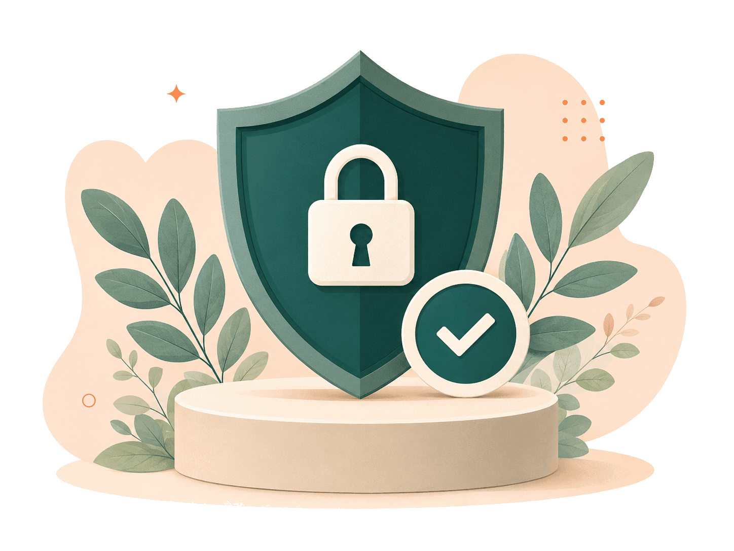 Shield with a lock and verification badge representing secure, payroll-ready HR data.