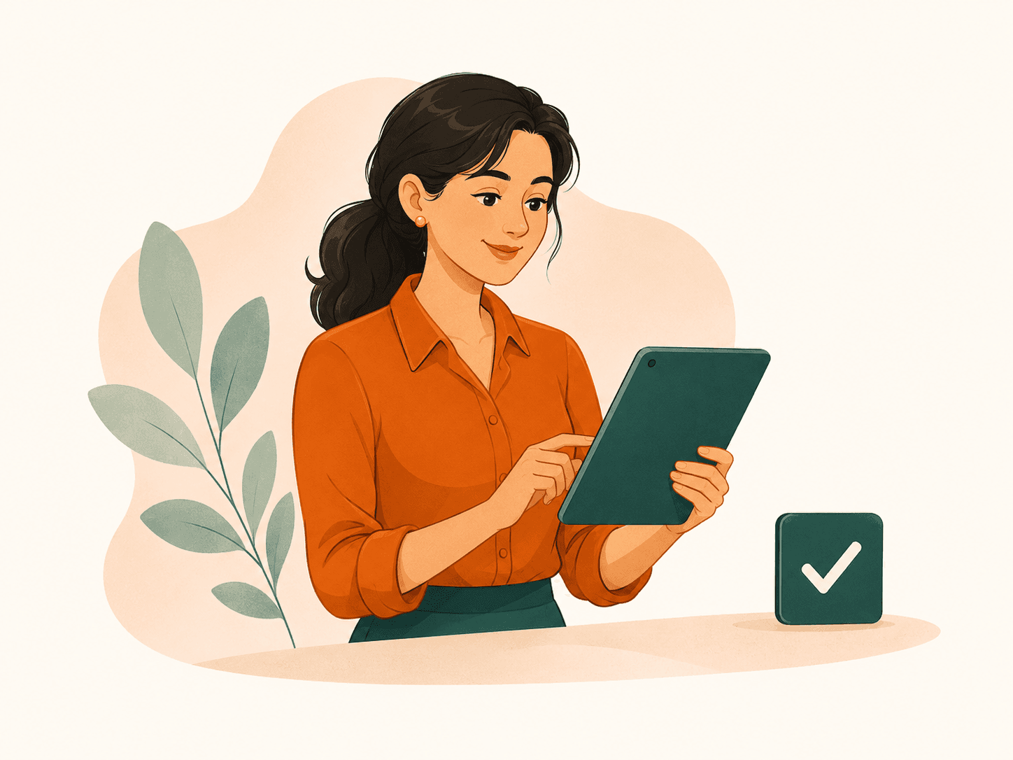 HR professional reviewing tasks on a tablet.