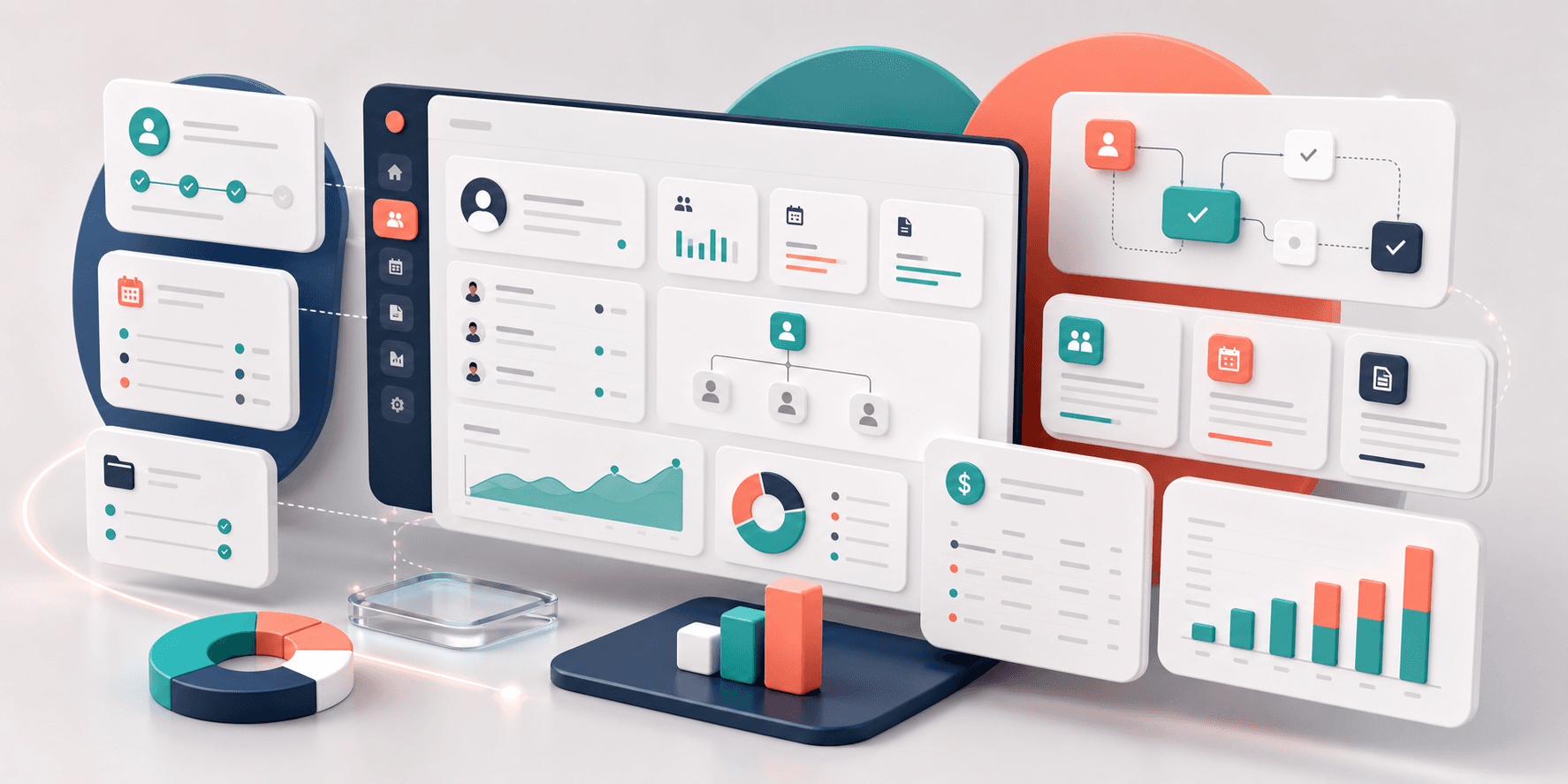 SalsaHR product concept showing connected HR, payroll, and finance reporting modules.